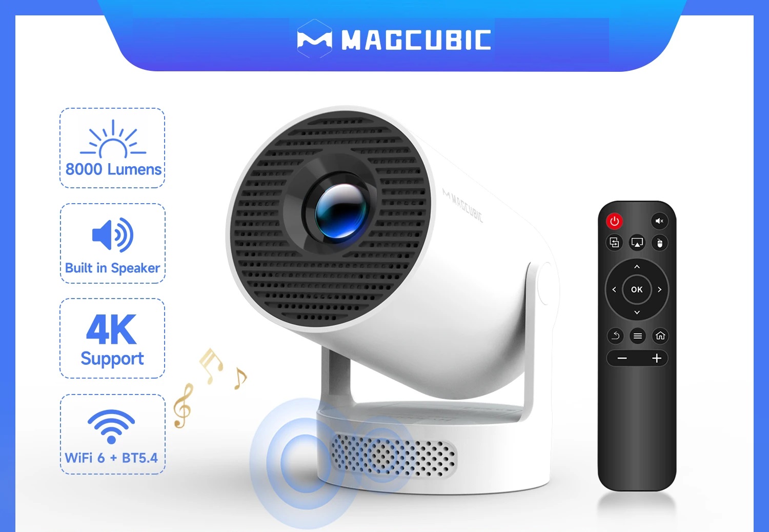 Mini WiFi Home Theater Projector - 4K 720P With 5W Speaker Built-in Android 11 System